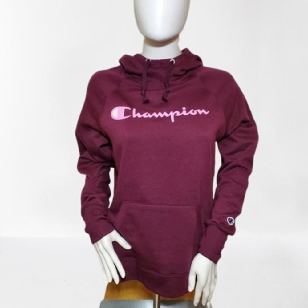 Champion Womens Hoodie Small Burgundy Logo Pullover Sweatshirt Casual - Picture 4 of 12